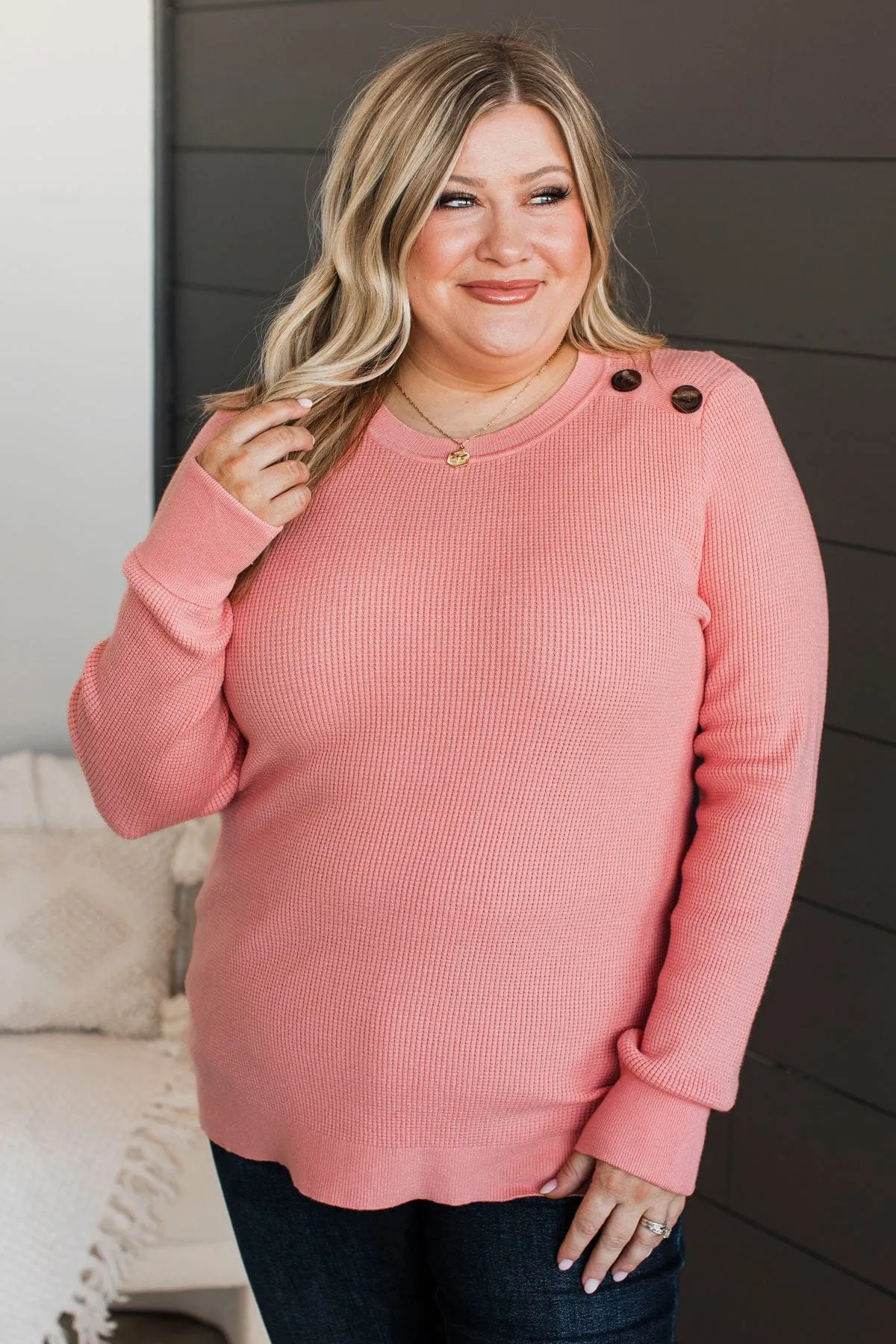 Reasons To Smile Knit Sweater- Peach