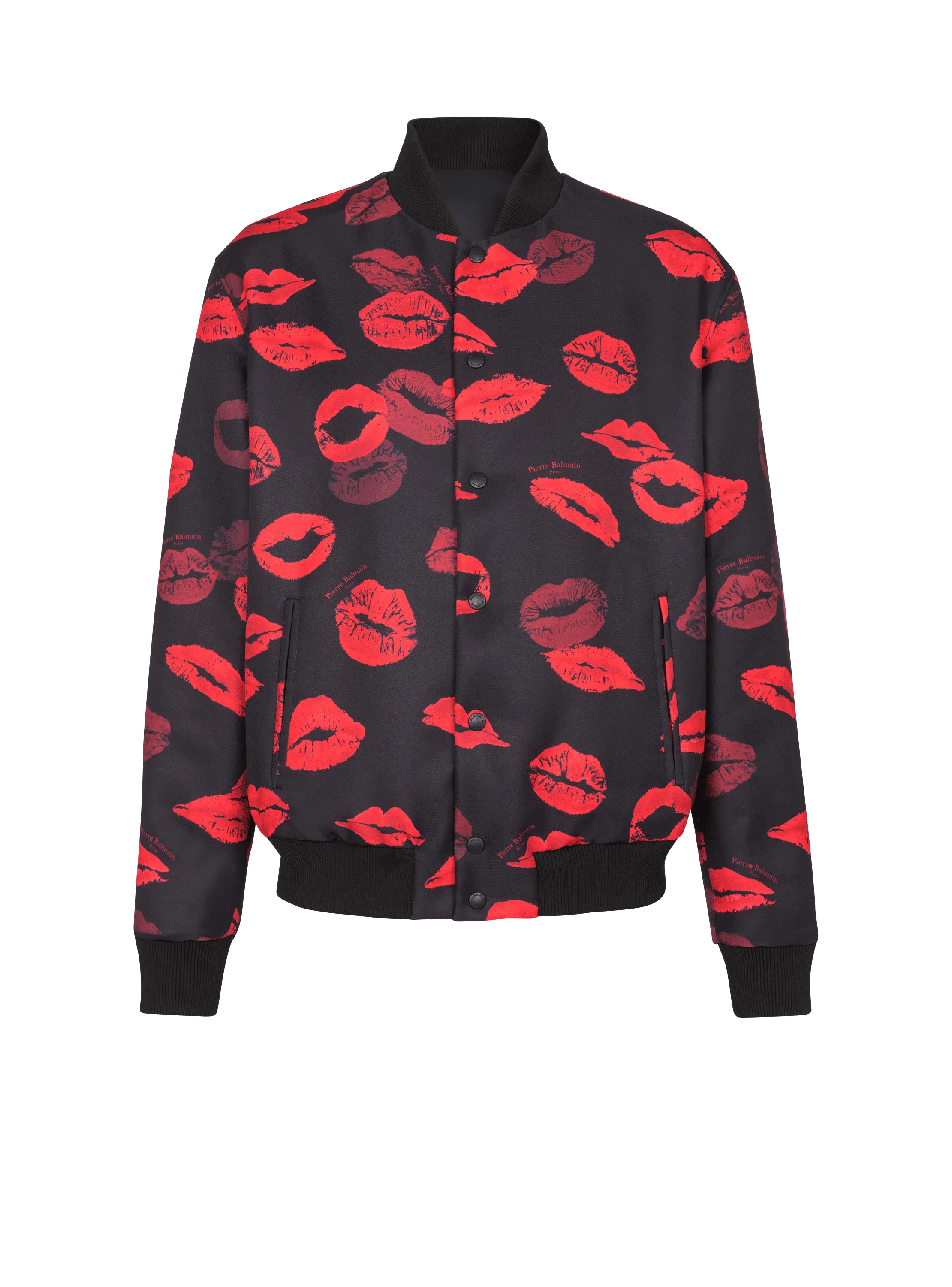 Reversible bomber jacket in plain and Kiss-print nylon