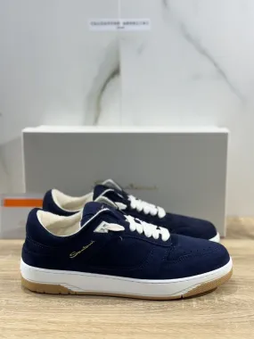 Santoni Sneaker Uomo Sneak Air Pelle Blu Luxury Men Santoni Shoes Men