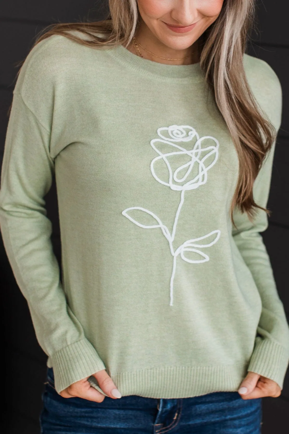 Searching For Love Embroidered Sweater- Sage