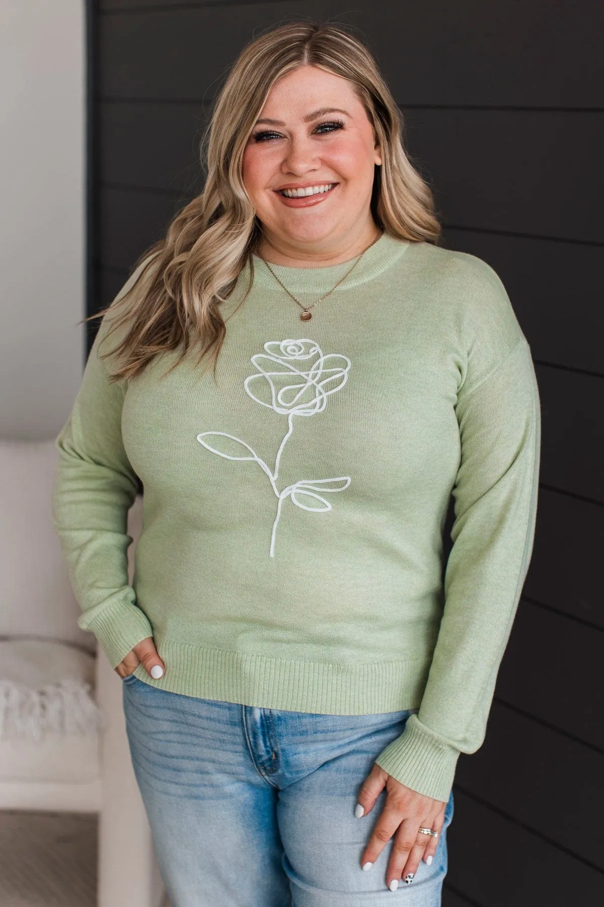 Searching For Love Embroidered Sweater- Sage