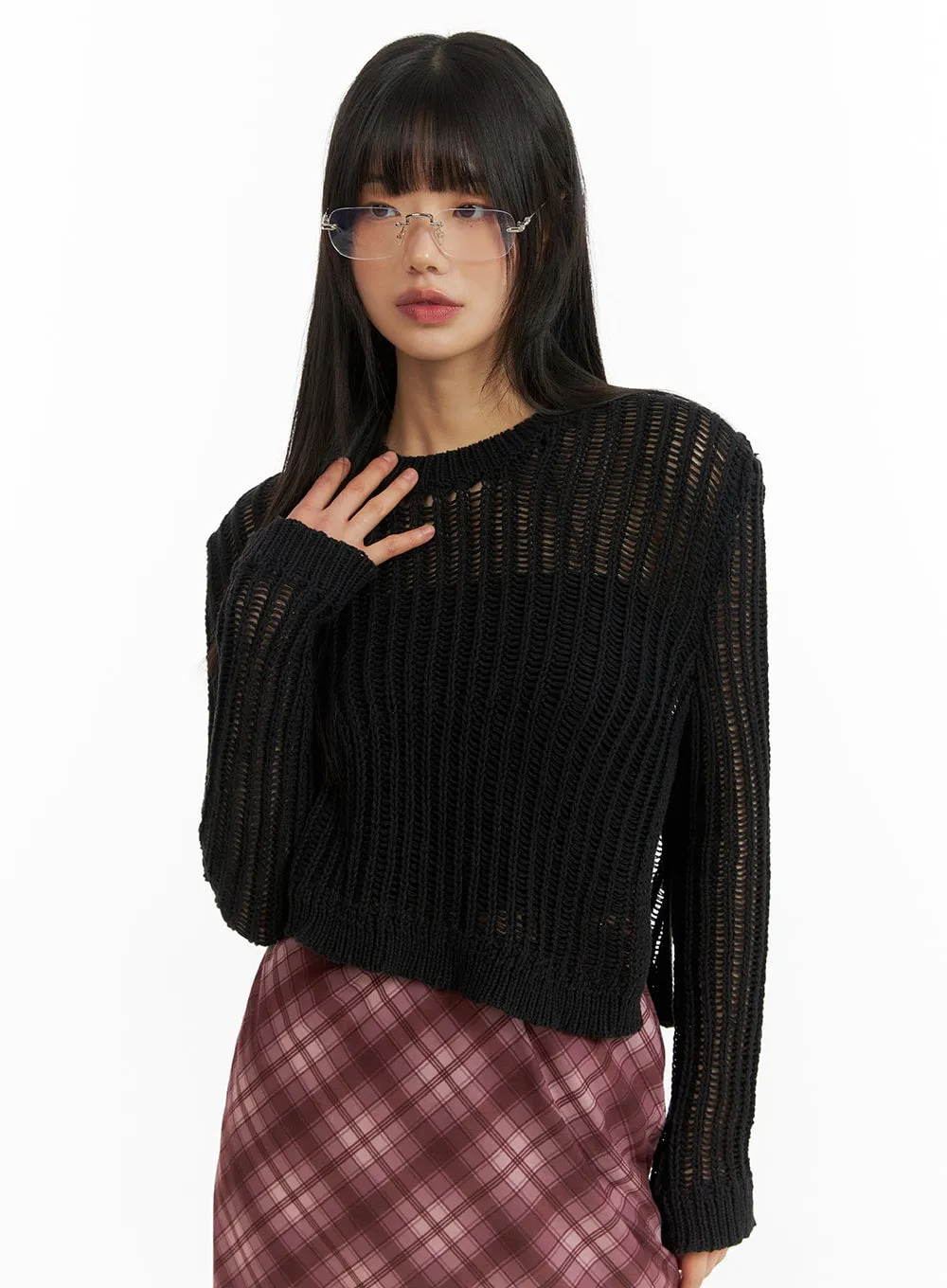 Solid Hollow Out Knit Sweater CM413