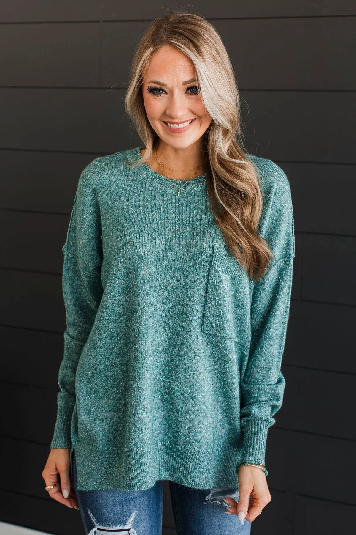 Stay Magical Sprinkle Knit Sweater- Teal