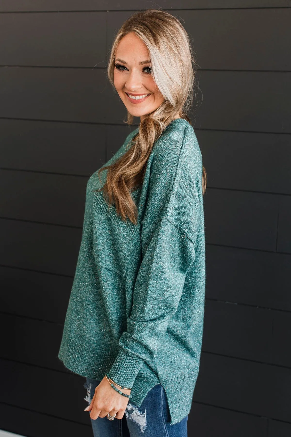 Stay Magical Sprinkle Knit Sweater- Teal