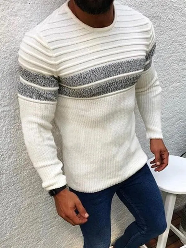 Striped Crew Neck Men Pullover Sweater