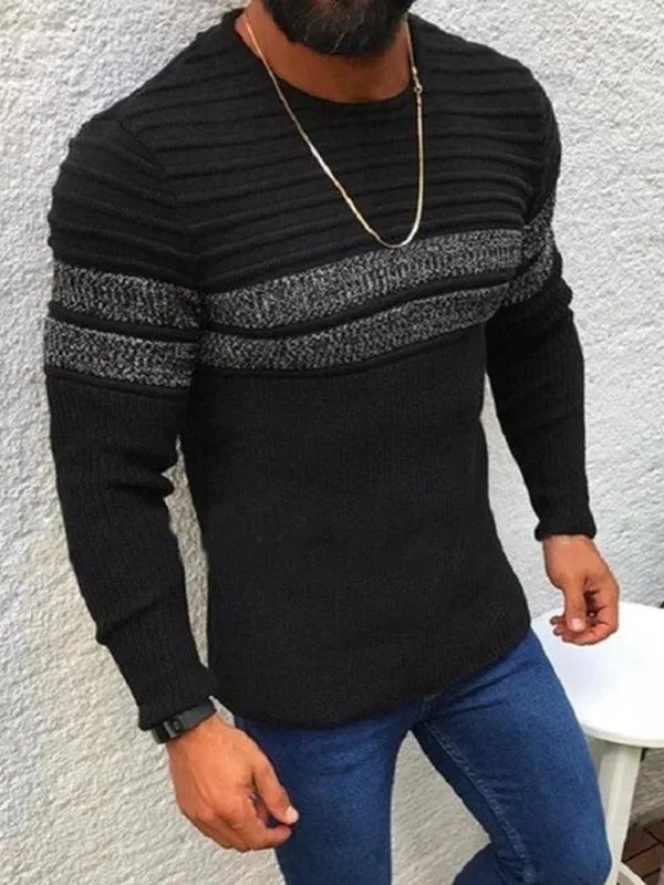 Striped Crew Neck Men Pullover Sweater