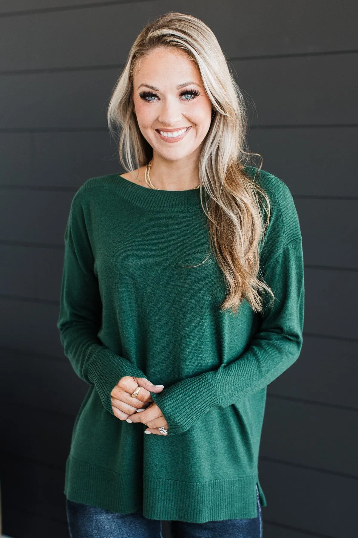 Sweet Melodies Knit Sweater- Forest Green