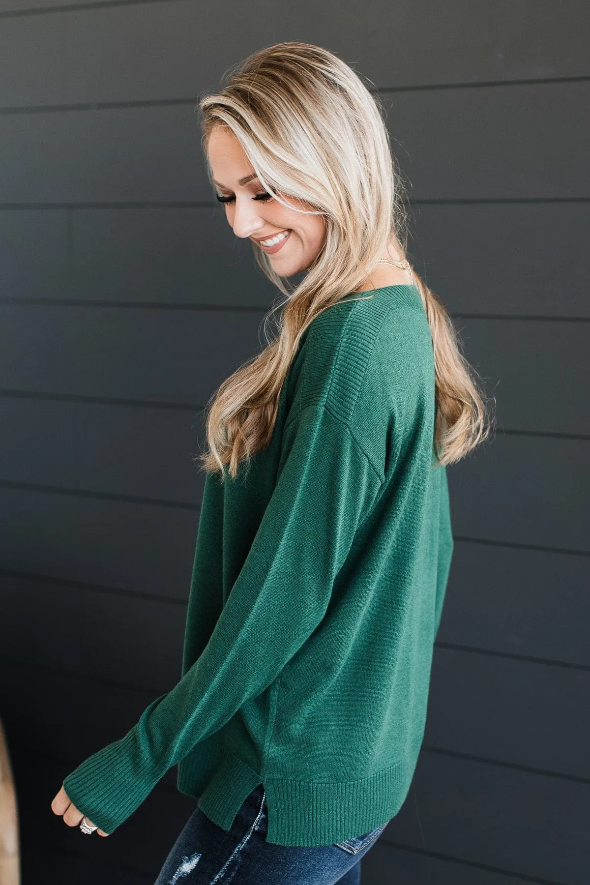 Sweet Melodies Knit Sweater- Forest Green