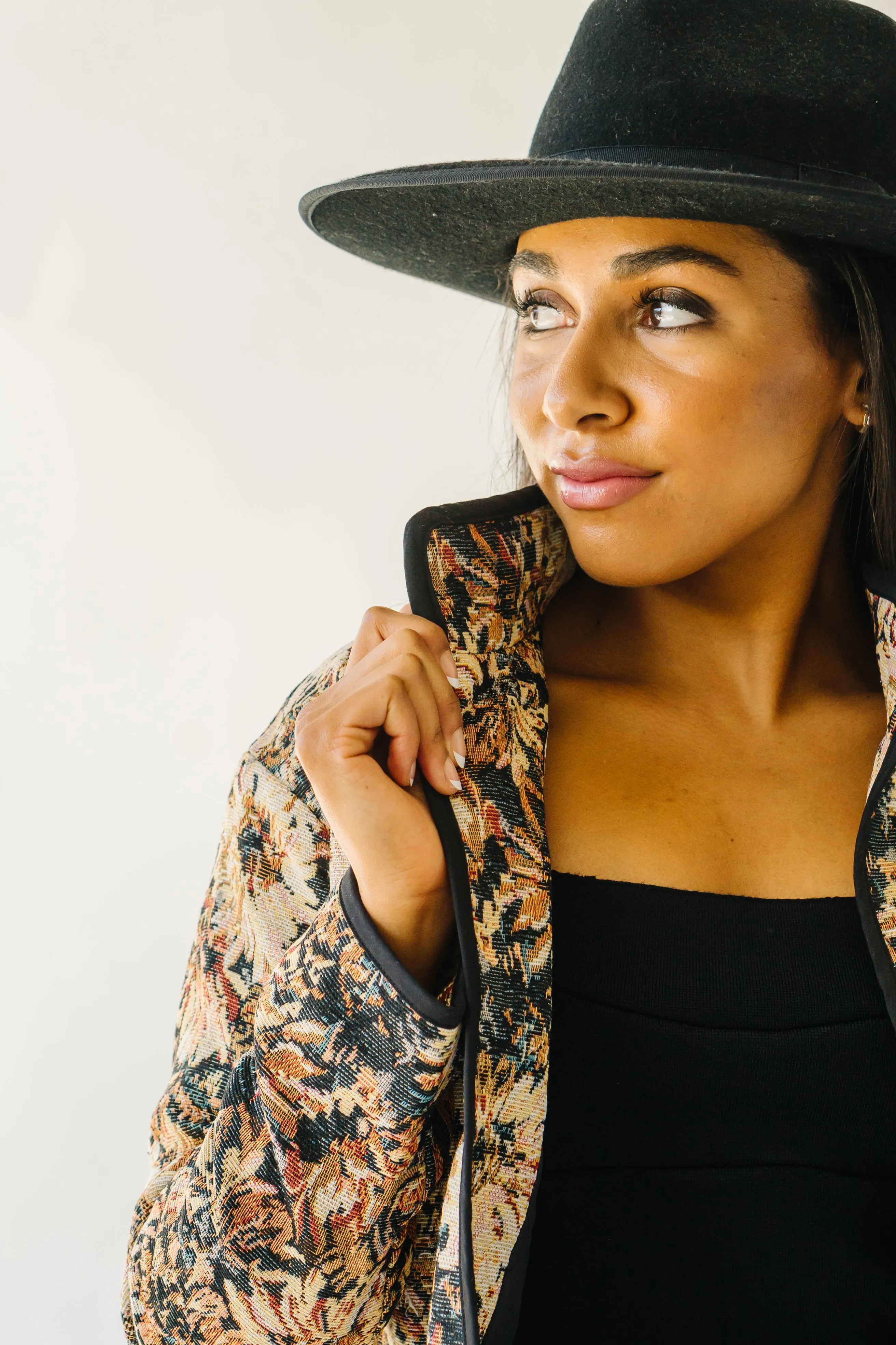 The Ellenton Floral Tapestry Jacket in Black + Natural