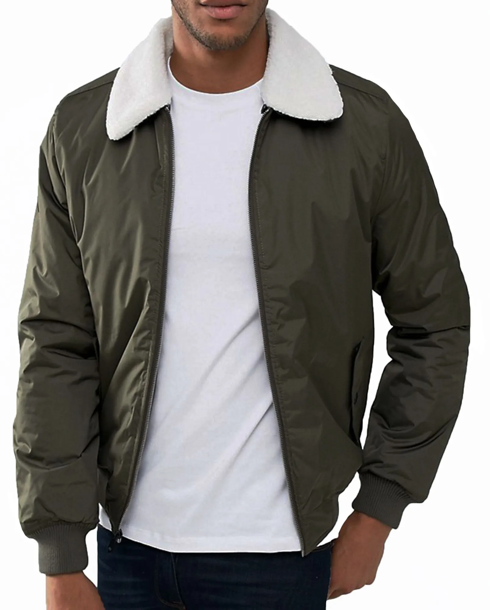 Threadbare Poacher Sherpa Collar Bomber Jacket Khaki