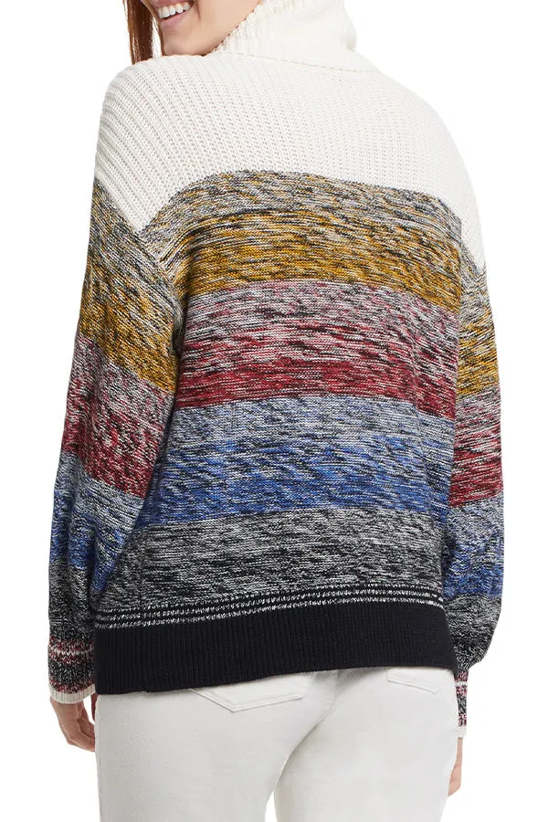 Tribal Striped Knit Cowl Neck Sweater