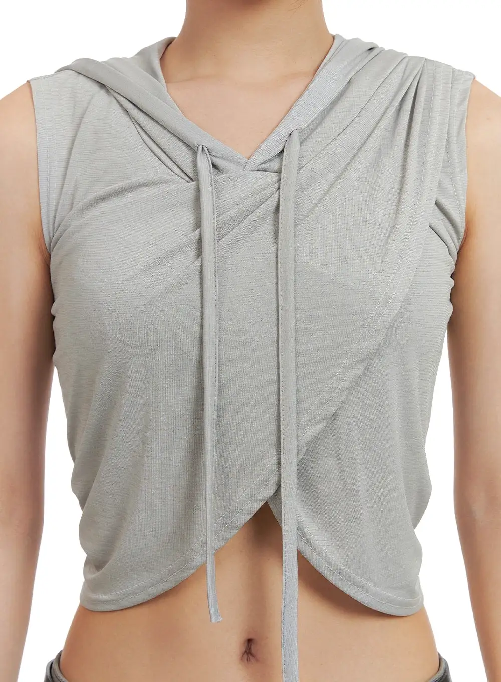 Unbalanced Wrap Sleeveless Cropped Hoodie CA416