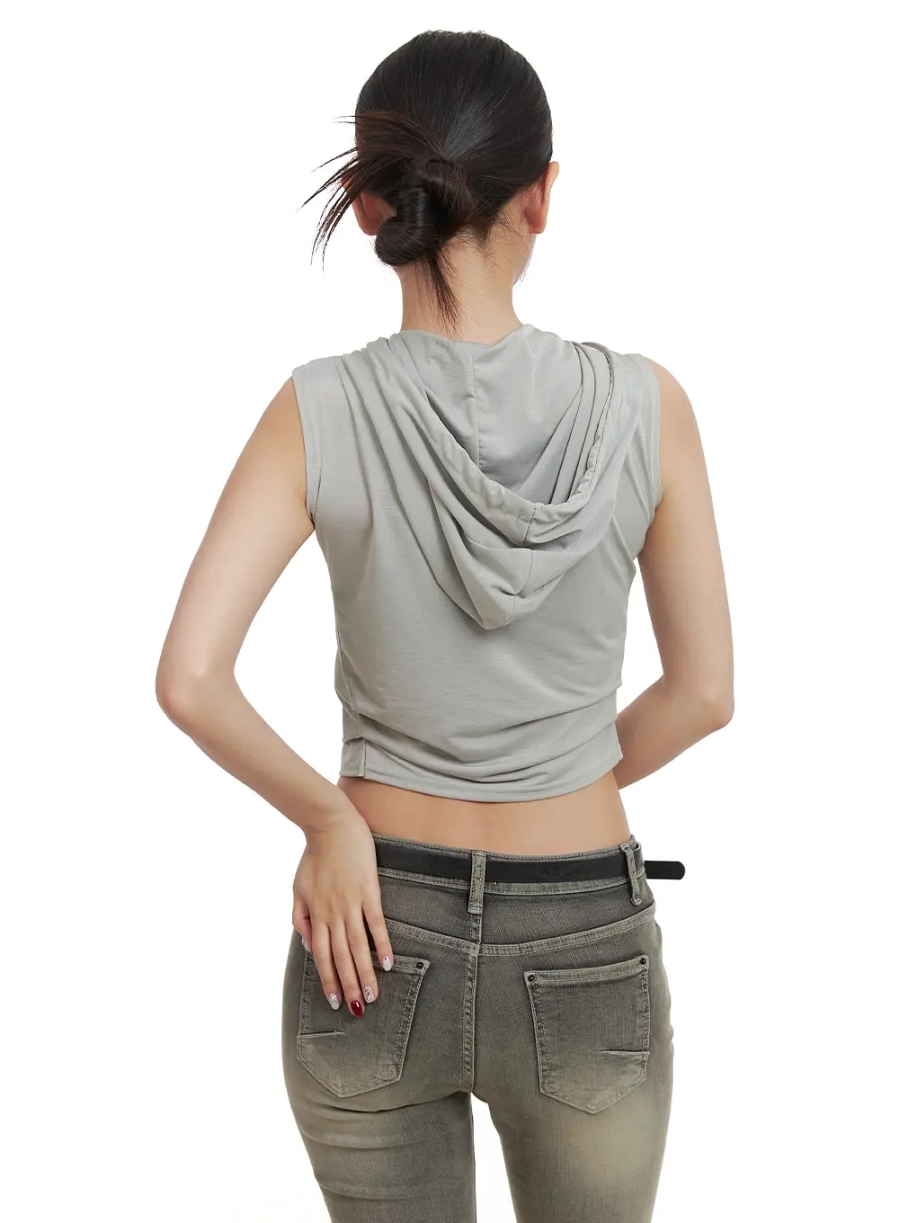 Unbalanced Wrap Sleeveless Cropped Hoodie CA416