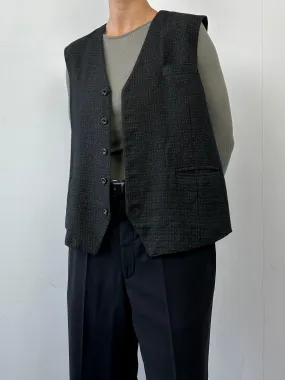 Vintage Wool Blend Print Waistcoat - XL