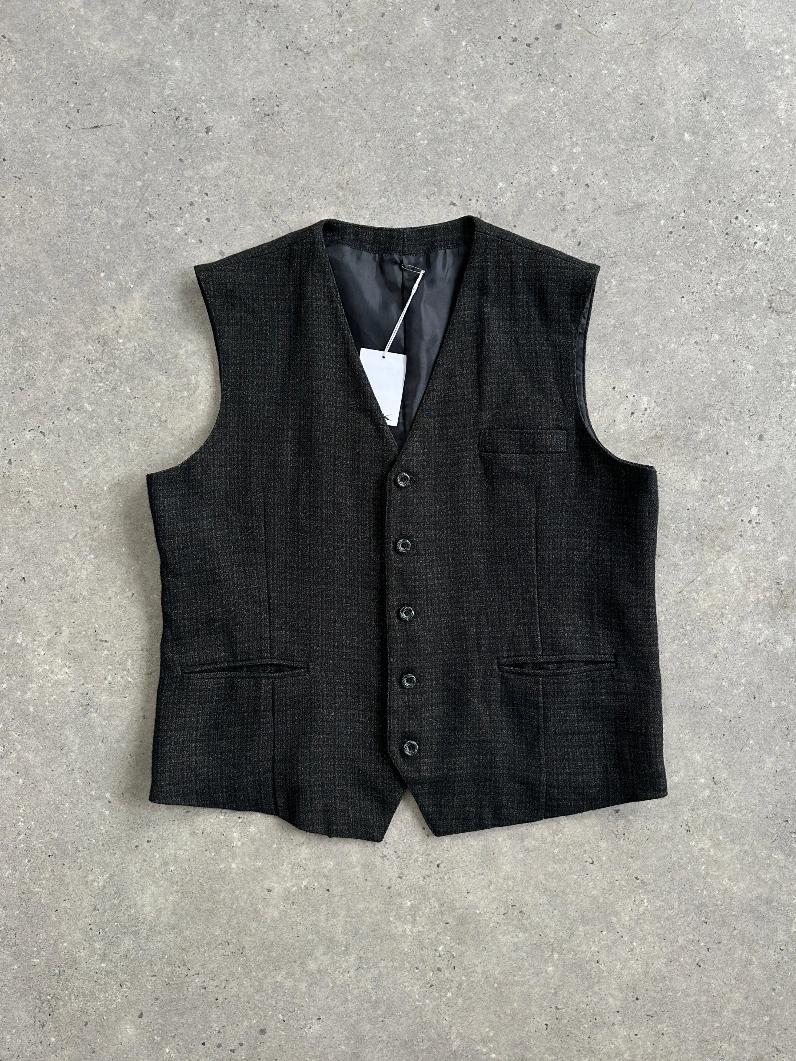 Vintage Wool Blend Print Waistcoat - XL