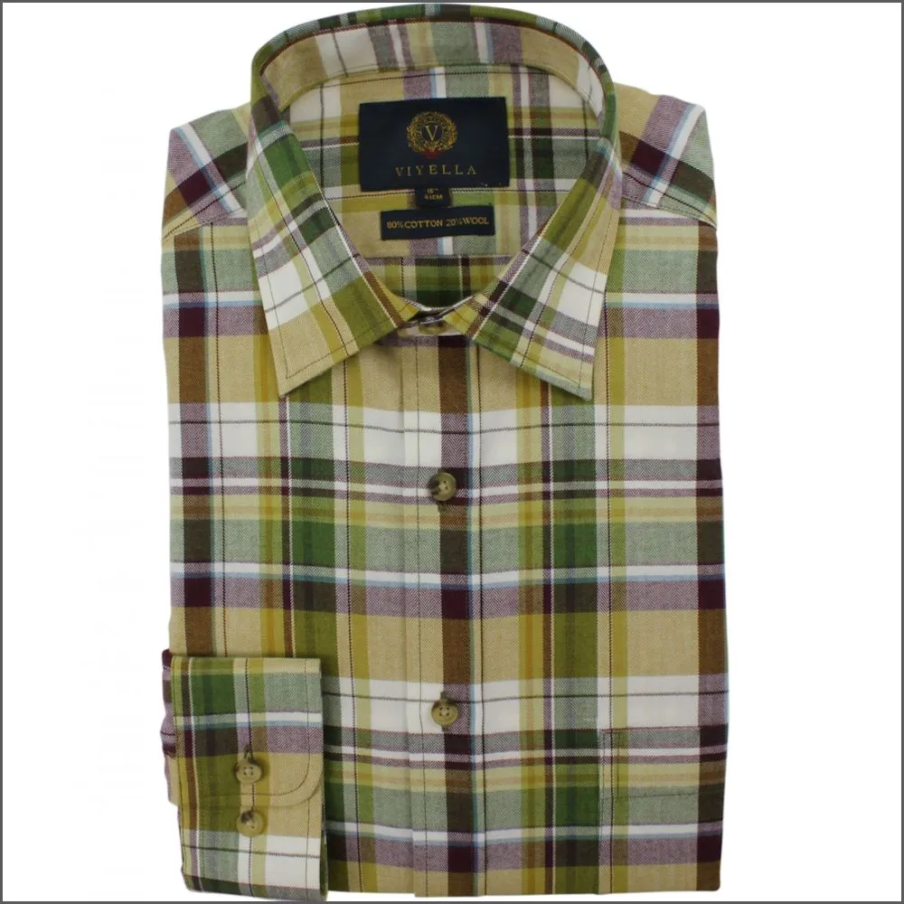 Viyella Gold Purple Check Wool Blend  Shirt