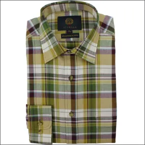 Viyella Gold Purple Check Wool Blend  Shirt