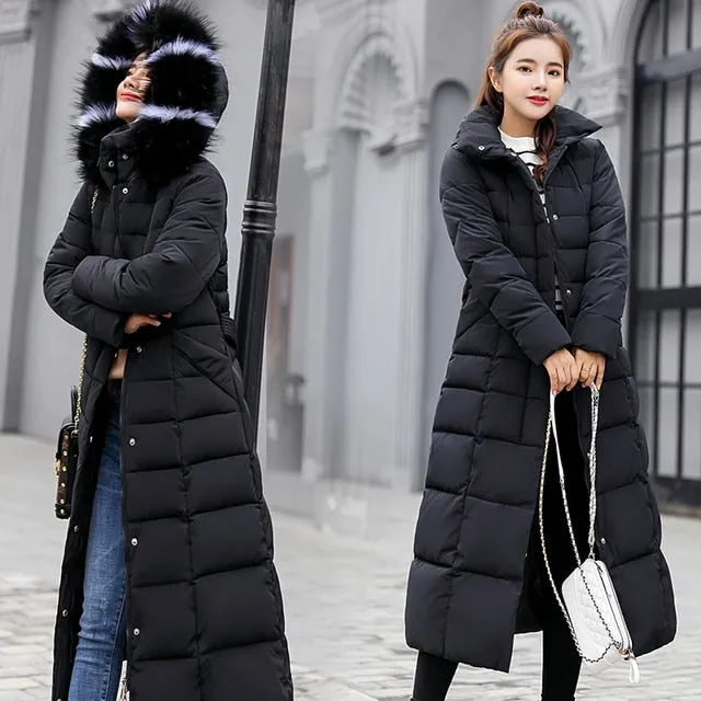 Winter jacket women's warm fashion bow belt