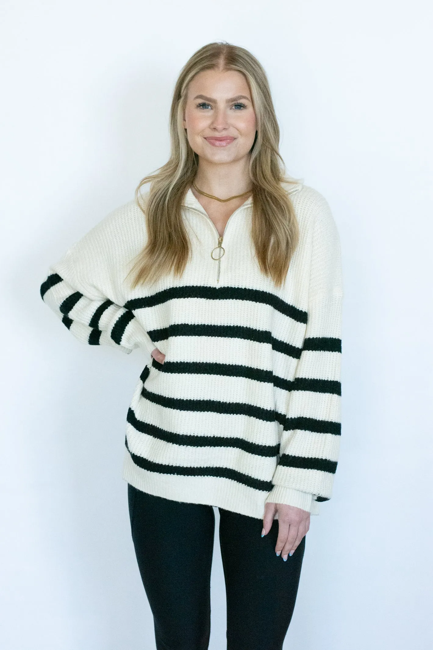 Winter Memories Cream Stripe Pullover Sweater