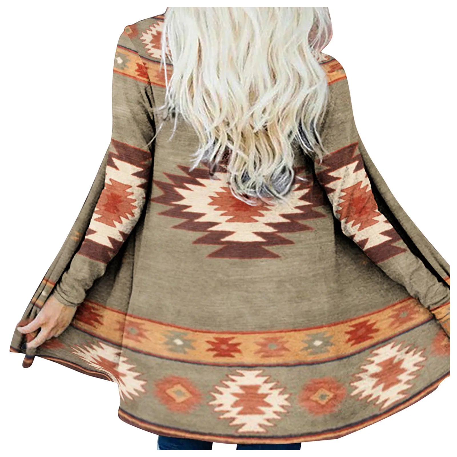 Women‘s Cardigan Fashionable Geometric southwest Print Western Jacket Long Sleeve Coat Female Autumn Winter Plus Size Clothes