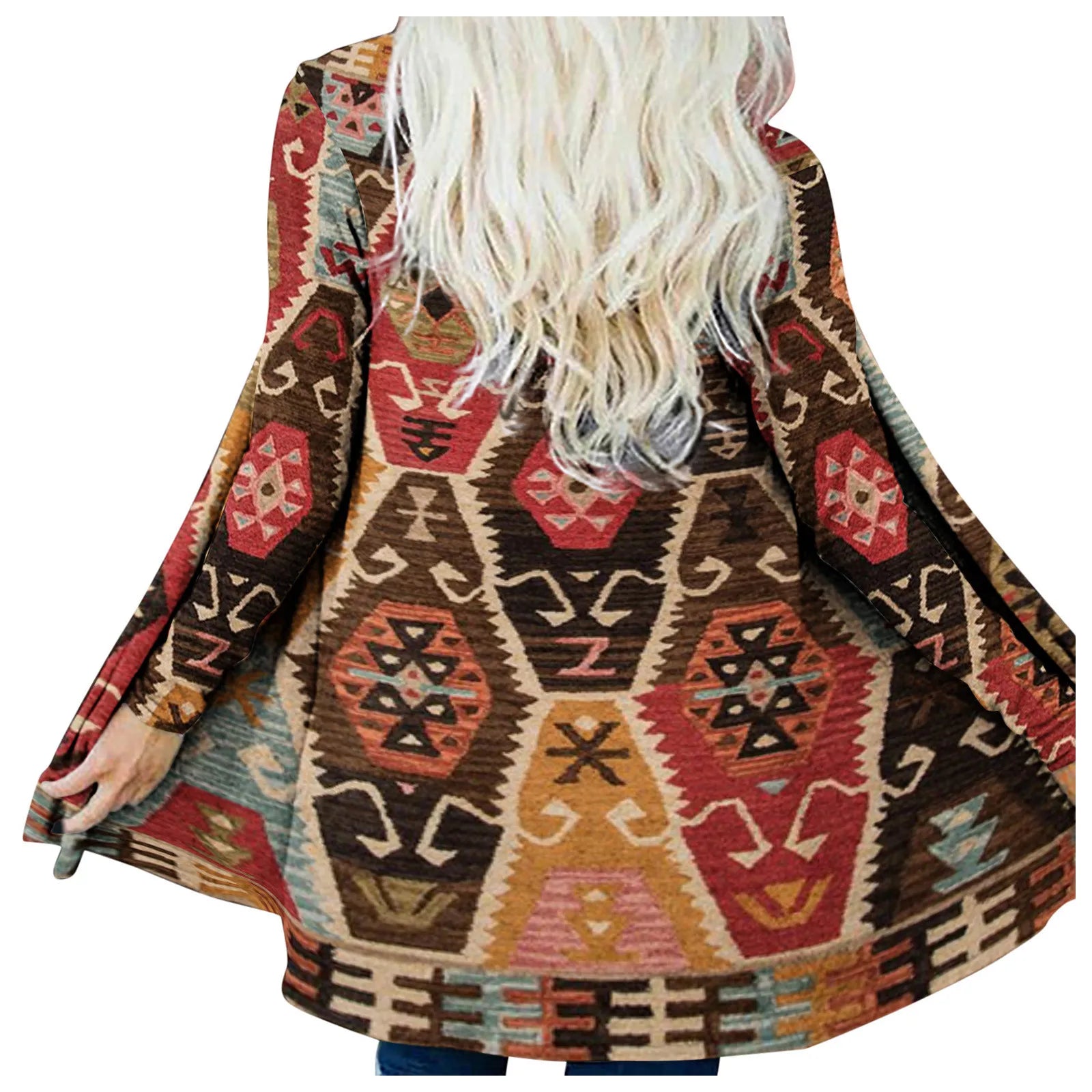 Women‘s Cardigan Fashionable Geometric southwest Print Western Jacket Long Sleeve Coat Female Autumn Winter Plus Size Clothes