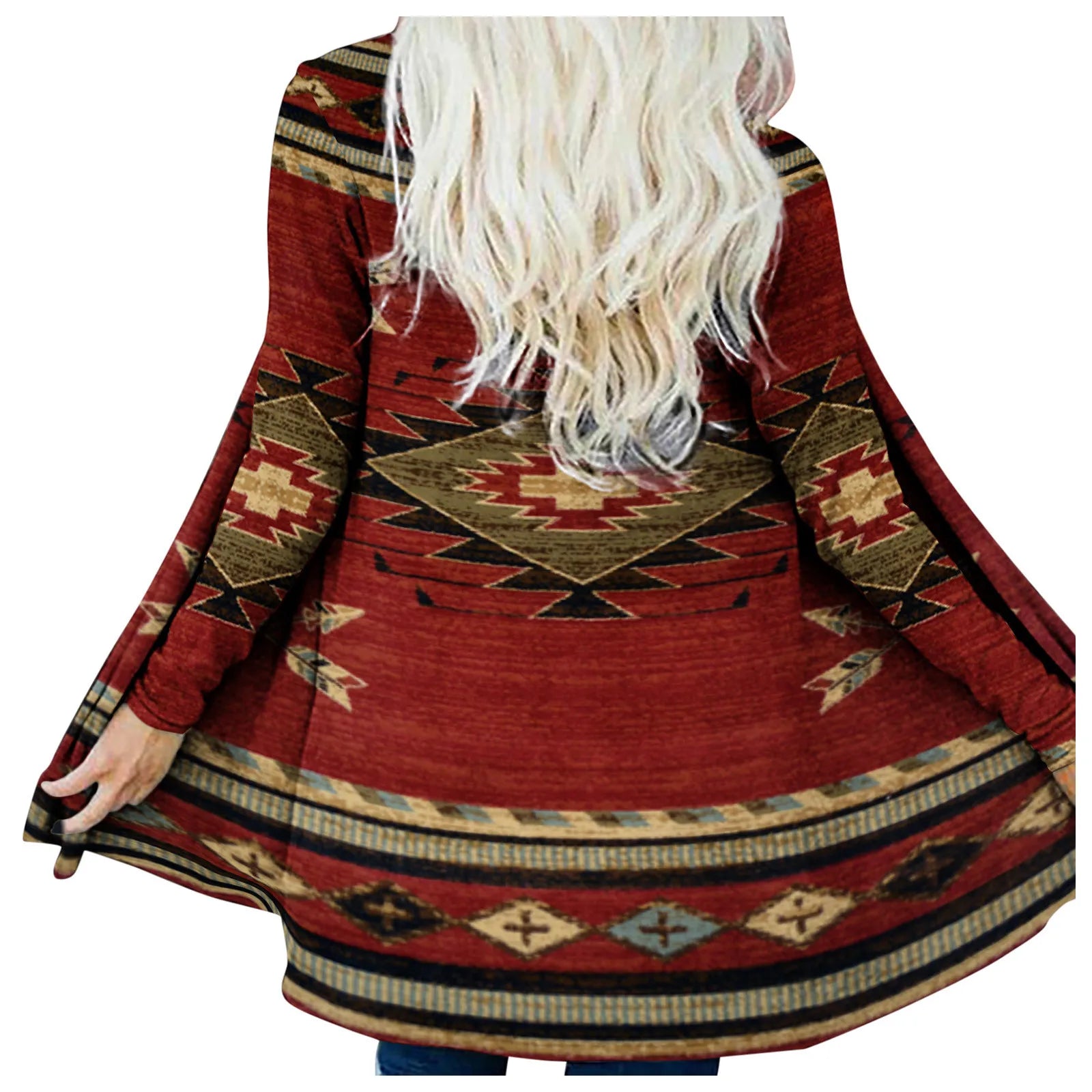 Women‘s Cardigan Fashionable Geometric southwest Print Western Jacket Long Sleeve Coat Female Autumn Winter Plus Size Clothes