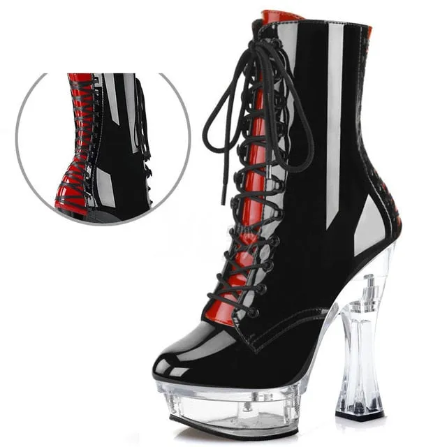 Women's Glossy Transparent High Thin Heels Round Toe Formal and Wedding Boots