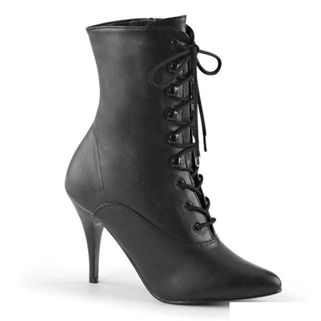 Women's Matte Black High Thin Heels Round Toe Formal and Wedding Boots