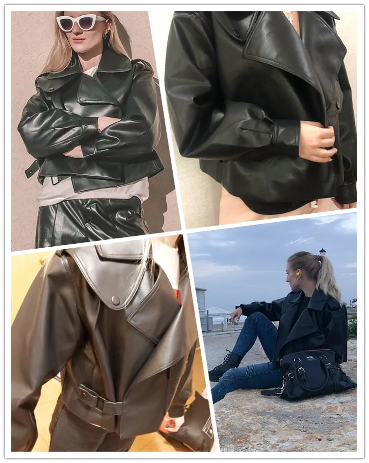 Women's Synthetic Leather Single Button Full Sleeve Casual Jacket