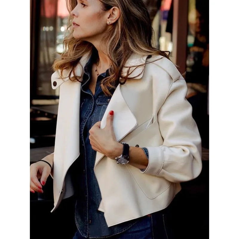 Women's Synthetic Leather Single Button Full Sleeve Casual Jacket