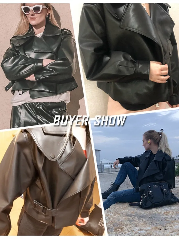 Women's Winter Suede Synthetic Leather Turn-down Collar Short Jackets