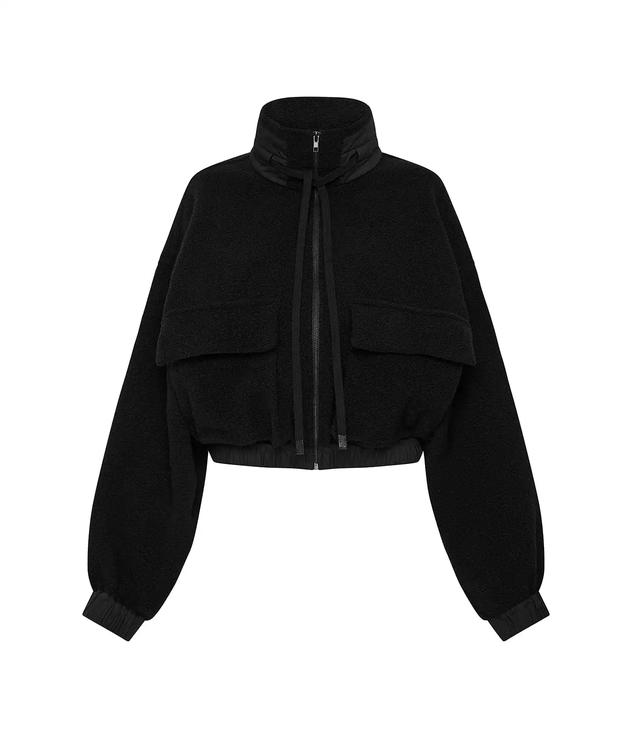 WOOLLEN ZIP FRONT JACKET- BLACK